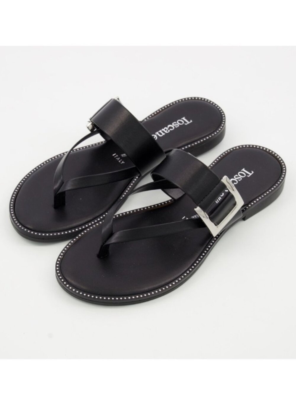 TOSCANELLA Black Stud Embellished Slide On Sandals